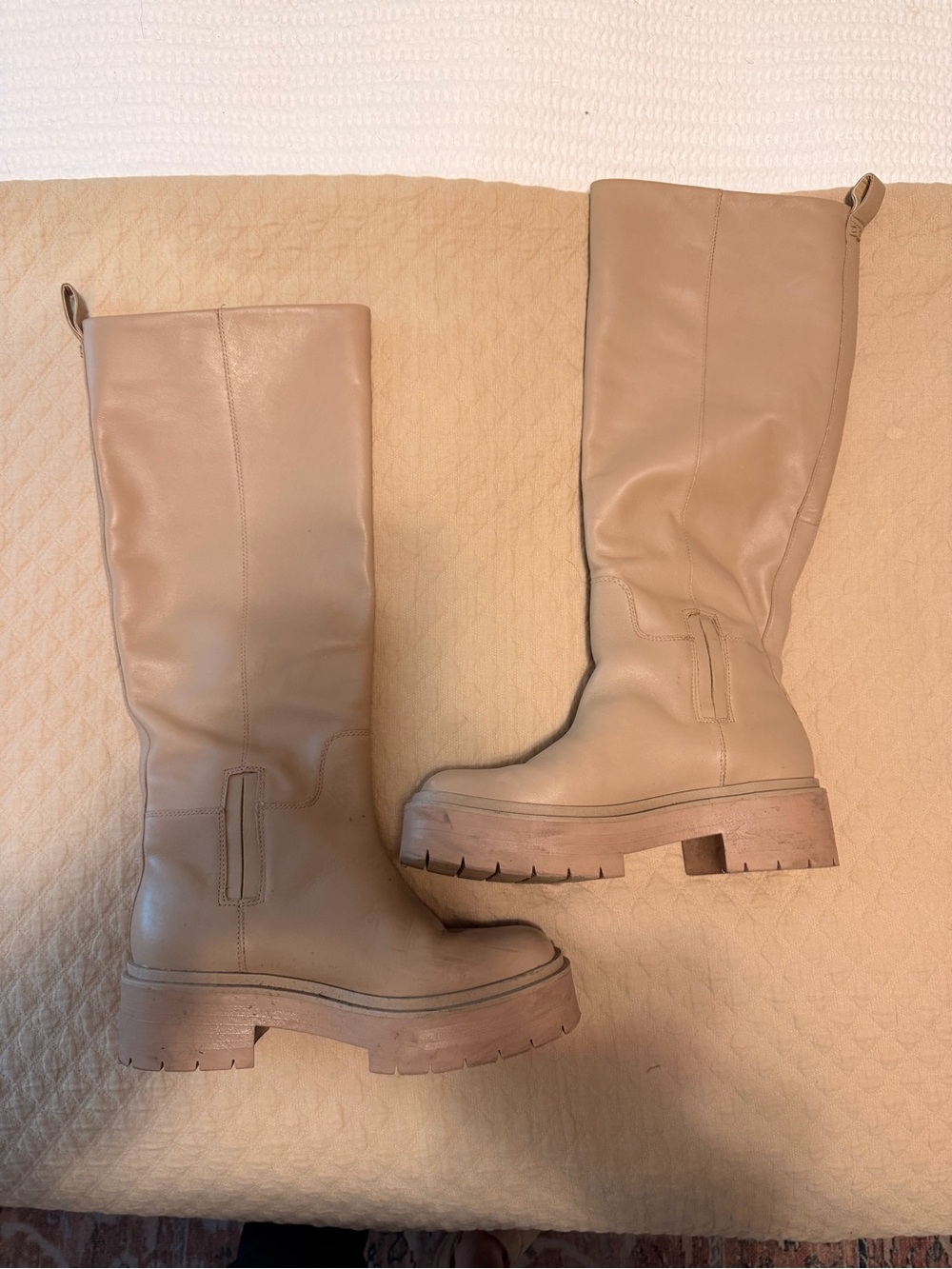 Sam Edelman Platform Lug Knee-High Boots in Beige